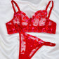 Kadın  Kalpli Kırmızı Dantelli Balenli  Sütyen Külot Takım